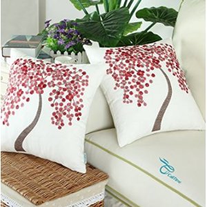 CaliTime 彩色绣树图案靠枕枕套2个装-多色可选
