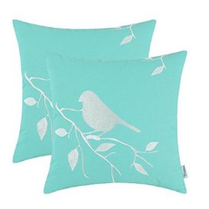 CaliTime 彩色鸟绣图案靠枕枕套2个装-多色可选
