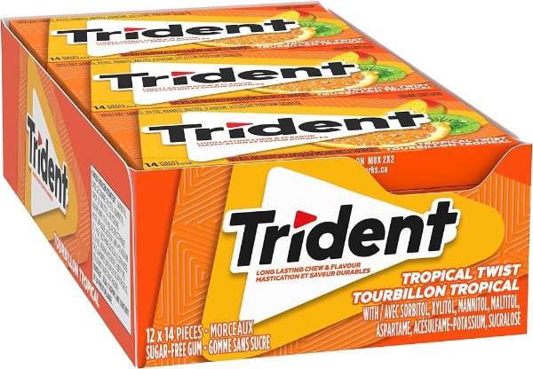 Trident 无糖口香糖 12盒 热带水果味 清新口气