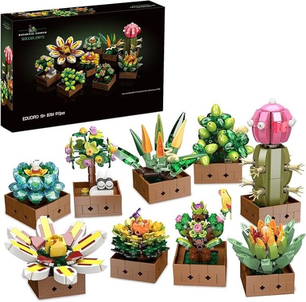 Flower Botanical Bonsai Building Set, Succulent Building Toys Block - 9 Pack, for Home Decor, Valentine's Day, Mother's Day, Christmas for Adults and Kids - 913pcs, Building Sets - Amazon Canada