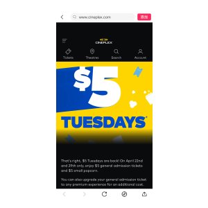 $5 Cineplex.com | $5 Tuesdays