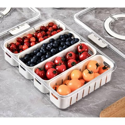 KIGITIONE 果蔬4格分割收纳盒 带排水孔