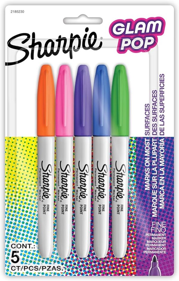 Sharpie Glam POP 永久性尖头彩色记号笔  5支装