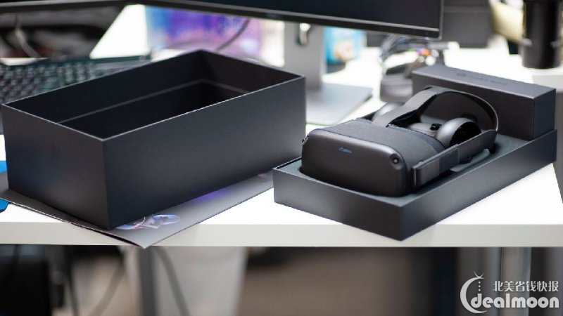 史上最强vr一体机oculus quest 全黑色系盒子,在盒子外面套有一个四周