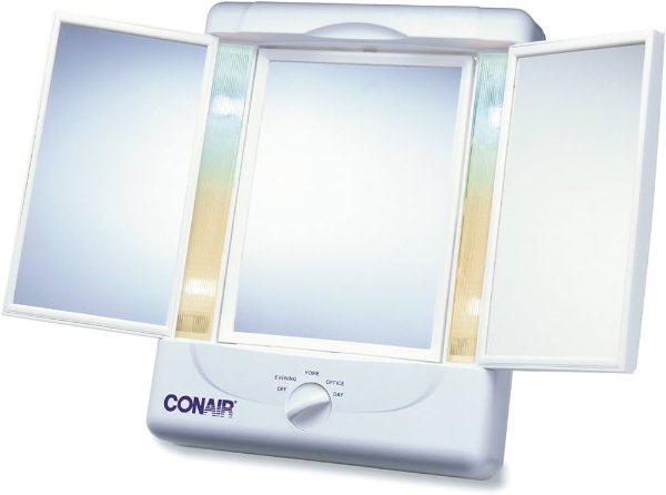 Conair 超便携三折式LED照明化妆镜 1-5倍放大 4挡灯光模式