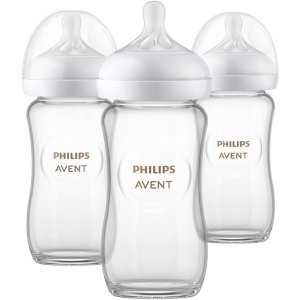飞利浦新安怡玻璃天然婴儿奶瓶，带奶嘴，8 盎司，3 件装