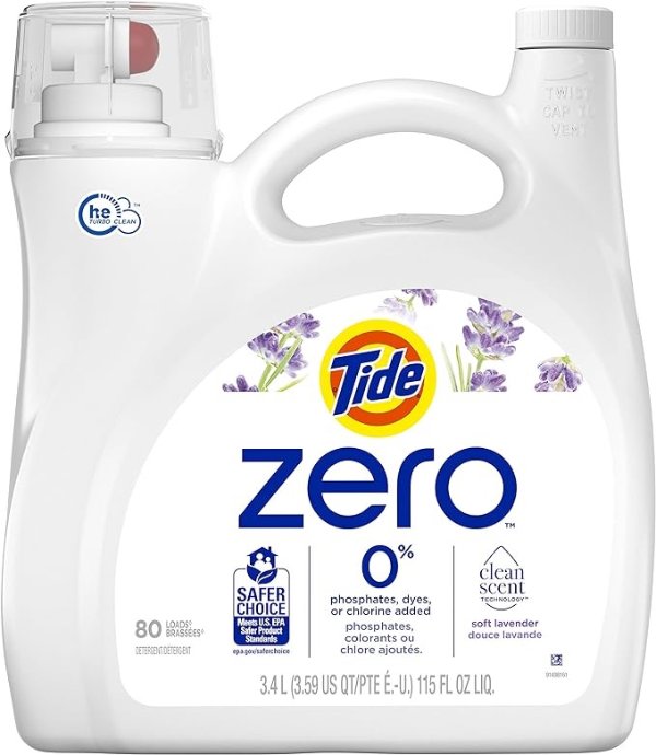 Tide Zero 薰衣草香零添加洗衣液3.4L 可洗80次 温和安全