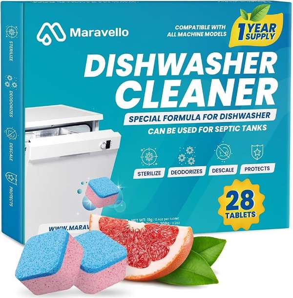 Maravello 洗碗机清洁泡腾片 西柚味 28片 一年使用量