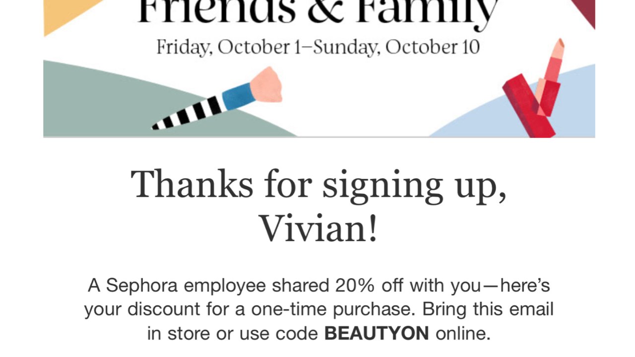 Sephora friends and family 20% off link