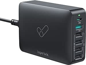 Topvork 60W PD/PPS/QC 6口USB智能快速充电器