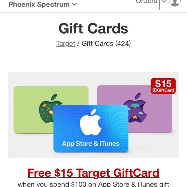 $100 target好deal:appstore和itunes礼卡满100送15