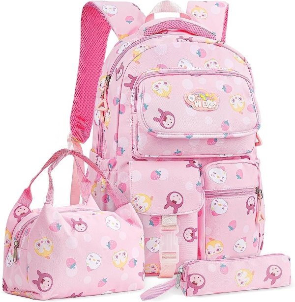 Alltope 3 合 1 粉色书包套装 书包 午餐包 笔袋 