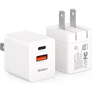 Addtam USB C 快充头 2个装 20W+18W 双口折叠设计