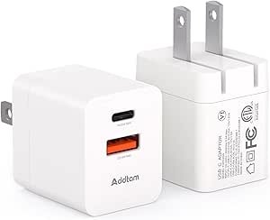 Addtam USB C 快充头 2个装 20W+18W 双口折叠设计