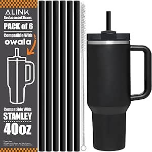 ALINK 12寸黑色可重复使用吸管 6支装 适配Stanley