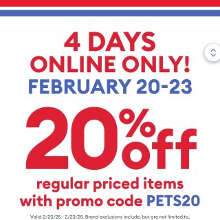 Petsmart全部8折❗️仅限2/20...