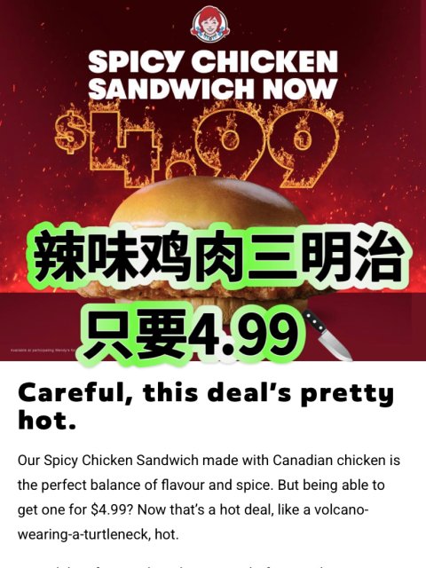 Wendy‘s🌶️🐔辣味鸡肉三明治只要4.99🔪