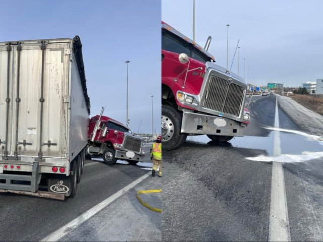 绕行！QEW匝道卡车被SUV逼停瞬...