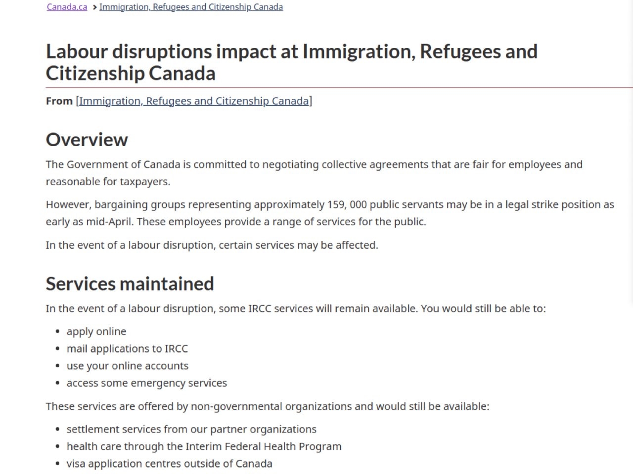 加拿大联邦移民部或面临罢工 案件审理将受...