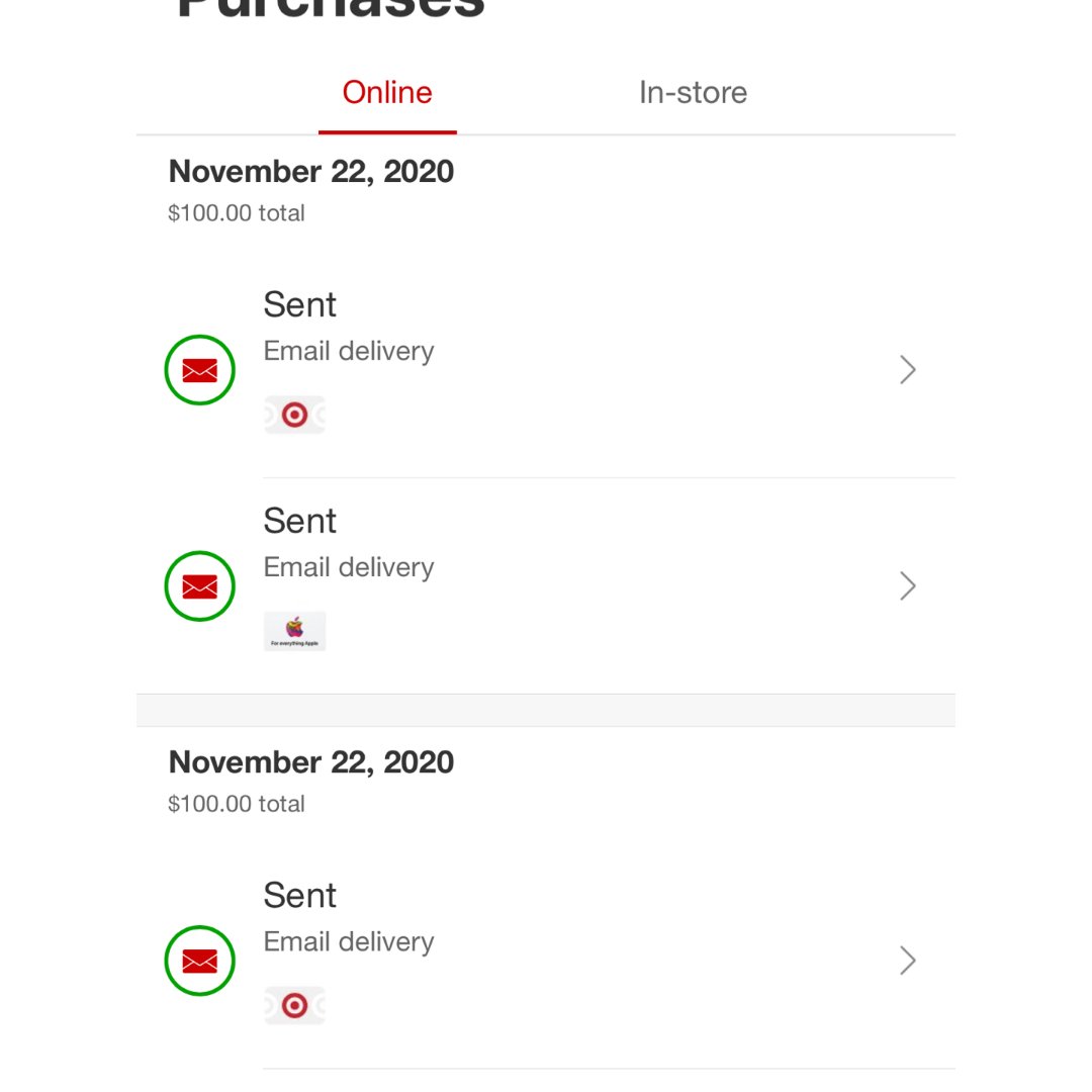 小时后终于收到了apple gift card,又过了好几个小时收到了target的卡