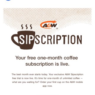 3月份A&W免費咖啡開始...