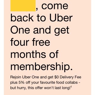 Uber One免费4个月 TD多送两月...