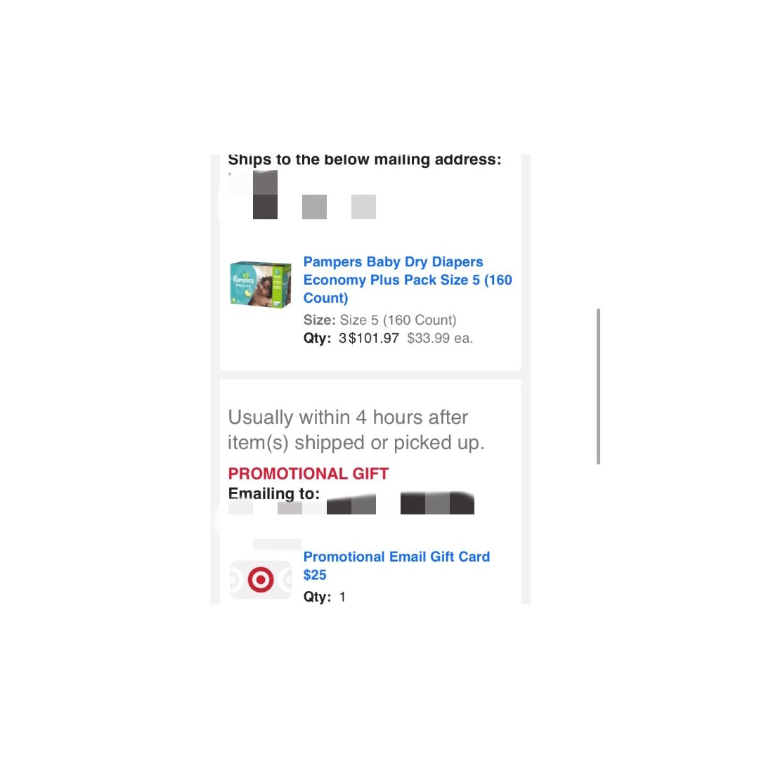 在target家买的尿片,买满 在target家买的尿片,买满$100送$25 gift