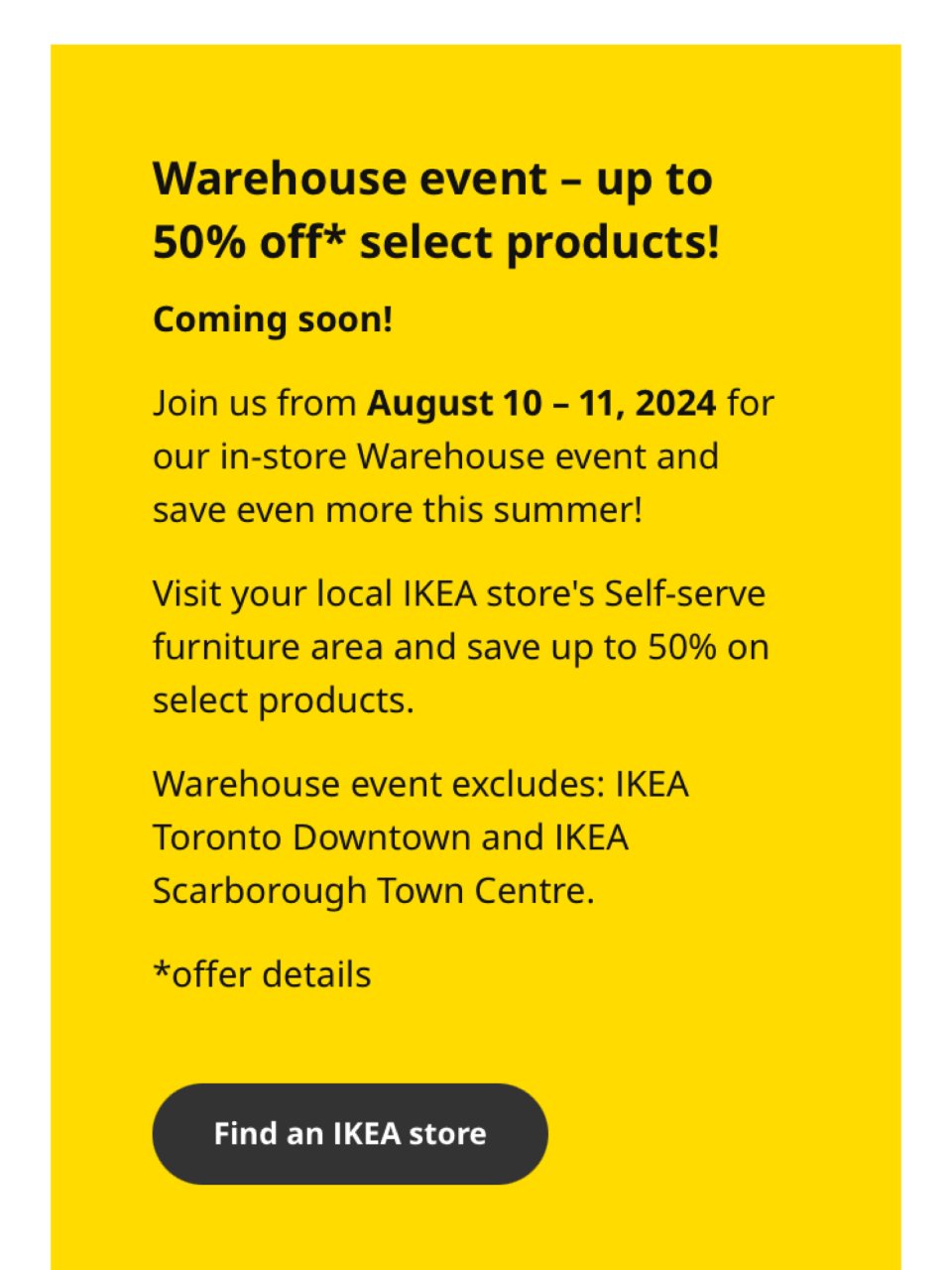 IKEA warehouse sale ...