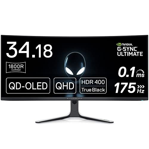 34" 曲面游戏屏 QD-OLED, QHD, 175Hz Refresh Rate, 0.1ms , NVIDIA G-Sync Ultimate, 1440p Resolution  AW3423DW