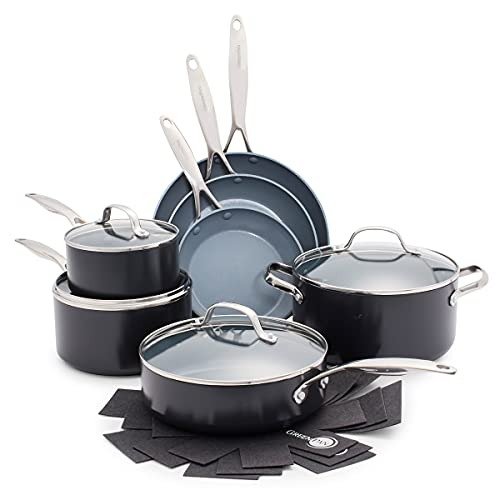 Valencia Pro Hard Anodized Induction Safe Healthy Ceramic Nonstick, 11 Piece Cookware Set, Gray