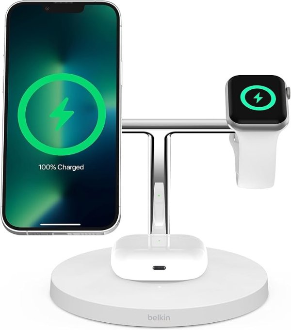 MagSafe 3-in-1 Wireless Charger, 15W iPhone Fast Charging, Apple Watch Fast Charging, AirPods Charging for iPhone 15 14 13, 12, Pro, Pro Max, Mini, AppleWatch Series 7,6,5,4,SE and AirPods