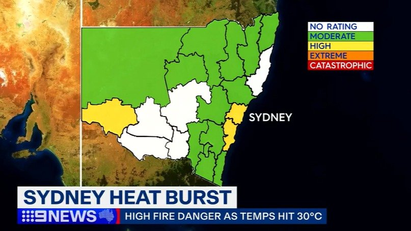 悉尼迎来30°C高温,火灾风险急剧升高，市民需高度警惕