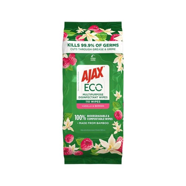 Ajax Eco 抗菌多用途消毒湿巾香草和浆果 | 110抽