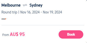 墨尔本-悉尼往返特价机票