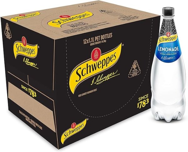 Schweppes 柠檬苏打水, 12 x 1.1L