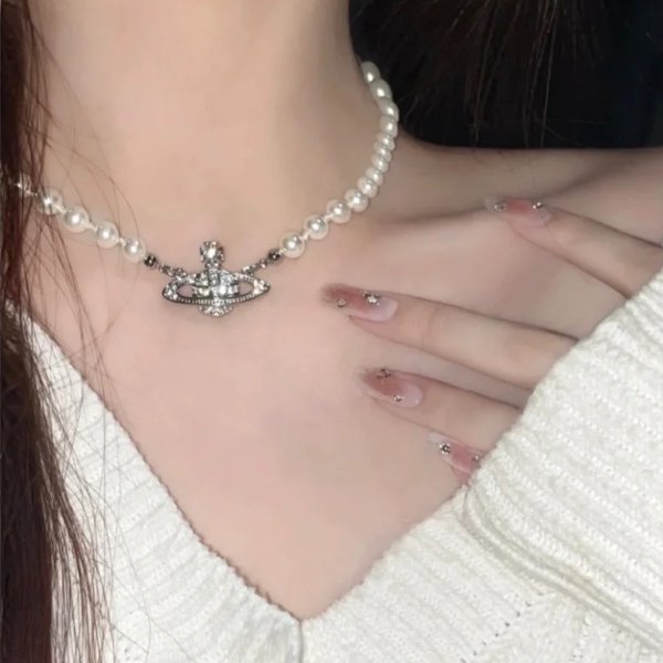 白银 土星珍珠choker