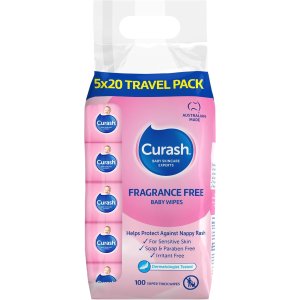 Curash无香型宝宝湿巾 旅行装 100 wipes (5 x 20 pack)
