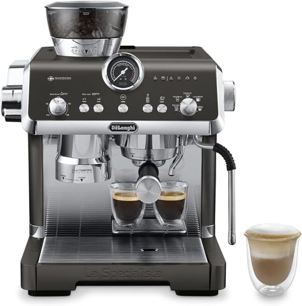 De'Longhi La Specialista Opera Manual Espresso Coffee Machine EC9555.BK, Smart Tamping Station, 15 Grind Settings, Cold Brew Function, LatteArt Steam Wand, Includes Milk Frothing Jug, Black