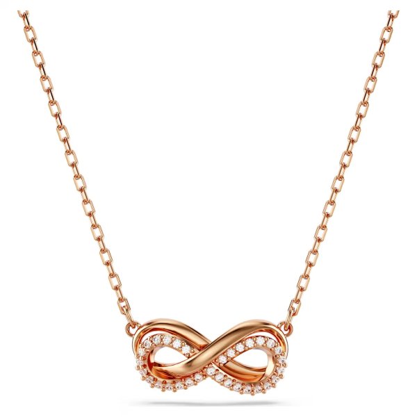 Hyperbola pendant Pave, Infinity, White, Rose gold-tone plated