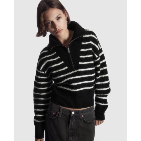 「经典不过时」翻领拉链条纹毛衣Lapel Zip Stripe Sweater