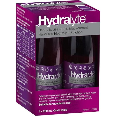 Hydralyte 即用型电解质溶液 苹果黑加仑味 4x250 mL