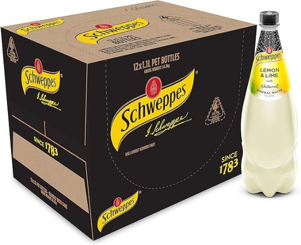 Schweppes 柠檬和青柠矿泉水，12 x 1.1L