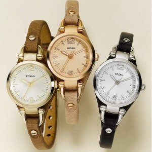 Fossil 腕表特价 女士银钢钻表$135 半价拿下！