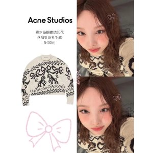 Acne Studios林娜琏同款粉色蝴蝶结费尔岛毛衣