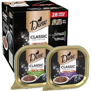 不到$1/包！Dine Classic 系列含鸡肉片和火鸡片湿猫粮 85克（28包）