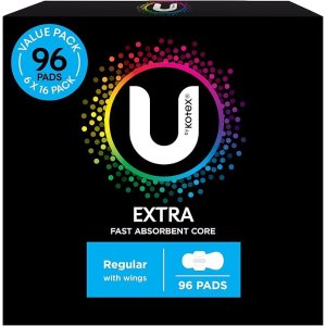 U by Kotex低至$0.14/片Extra regular带翼卫生巾  96片