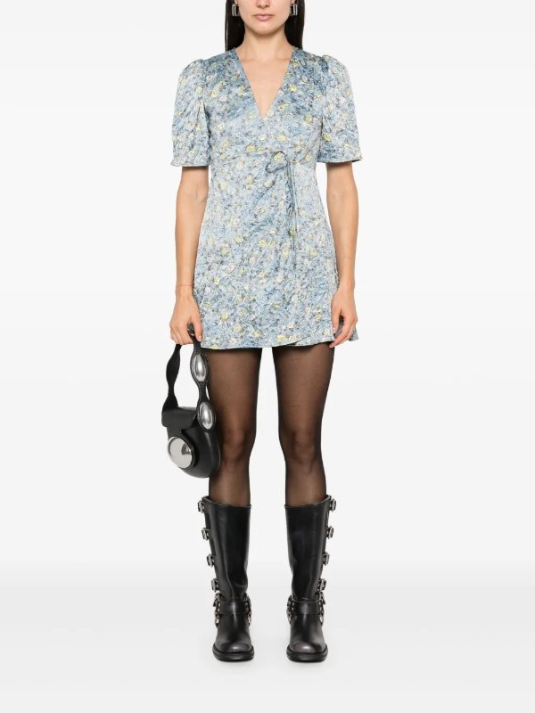 印花褶皱迷你连衣裙