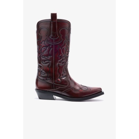 中筒西部靴 酒红色