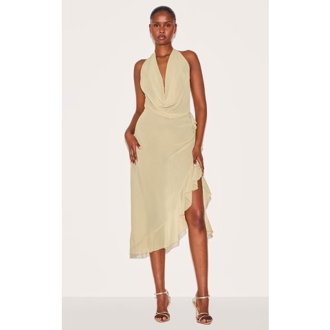 PrettyLittleThing垂褶荷叶边连衣裙