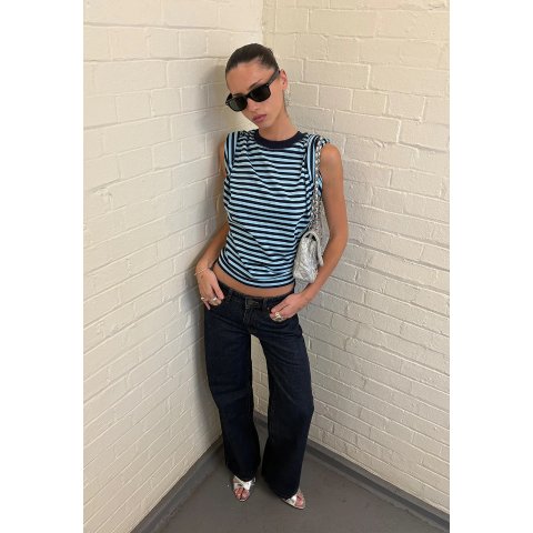 BLOOM 短袖条纹T恤 海军蓝